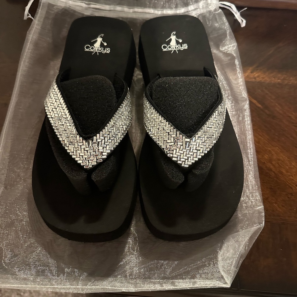 Corkys Black and Silver Sandals